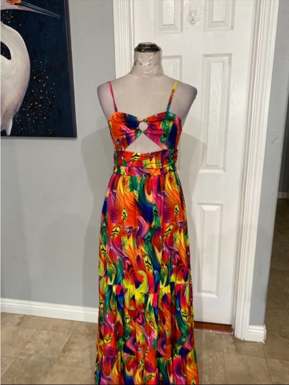 Metamorphosis Girl Women Medium  Colorful  rainbow swirl cutout maxi dress, - Picture 7 of 10